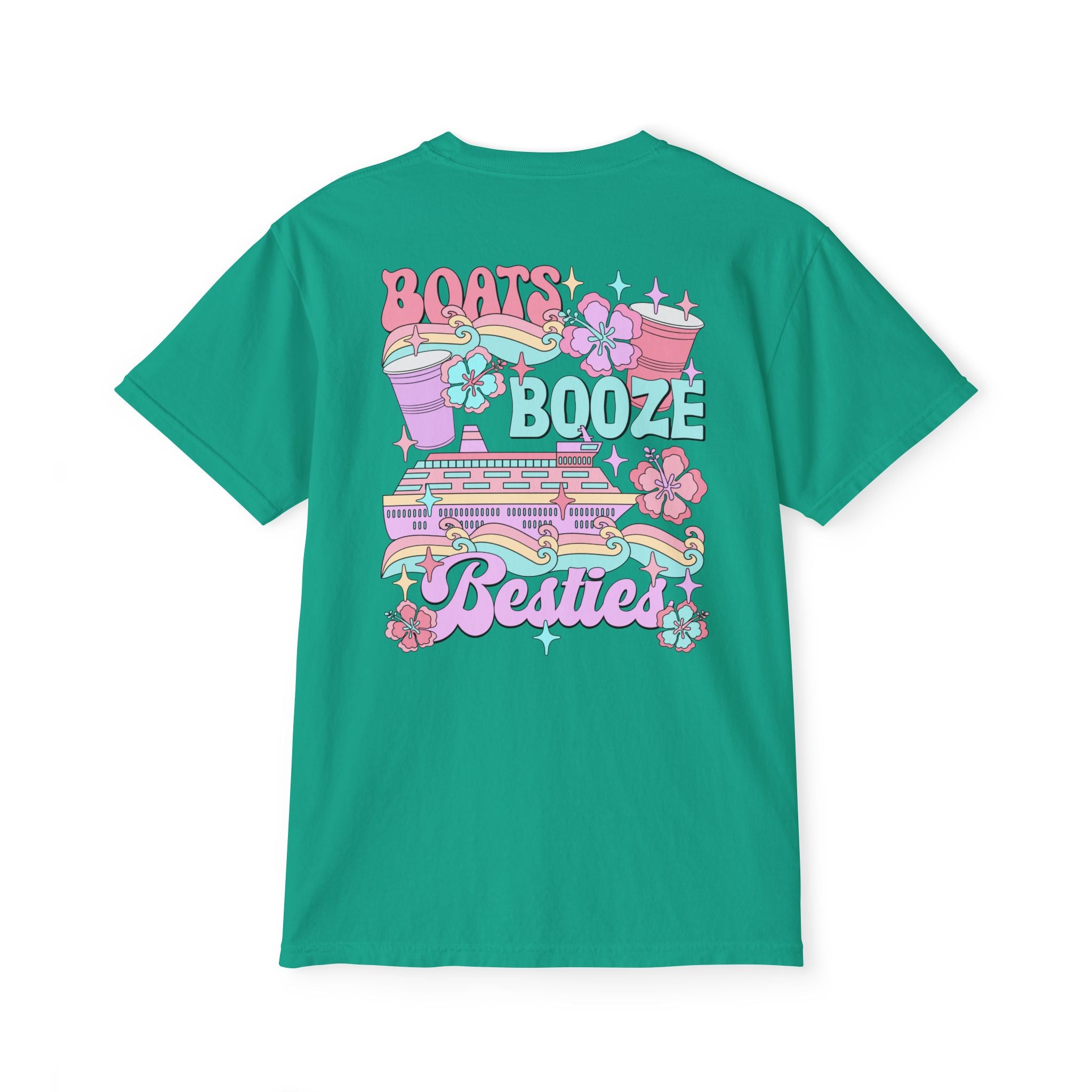 Boats, Booze, and Besties Pocket Tee
