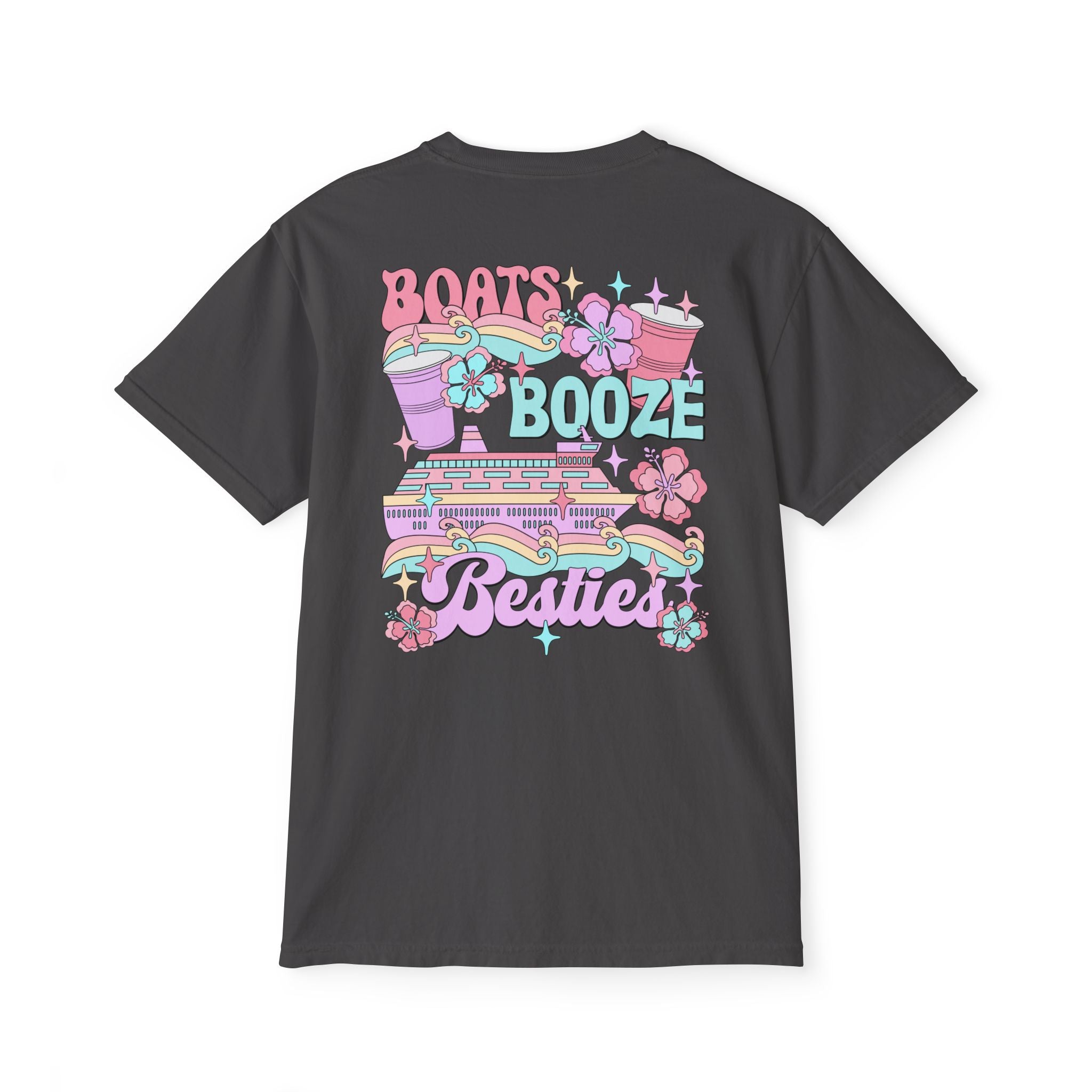 Boats, Booze, and Besties Pocket Tee